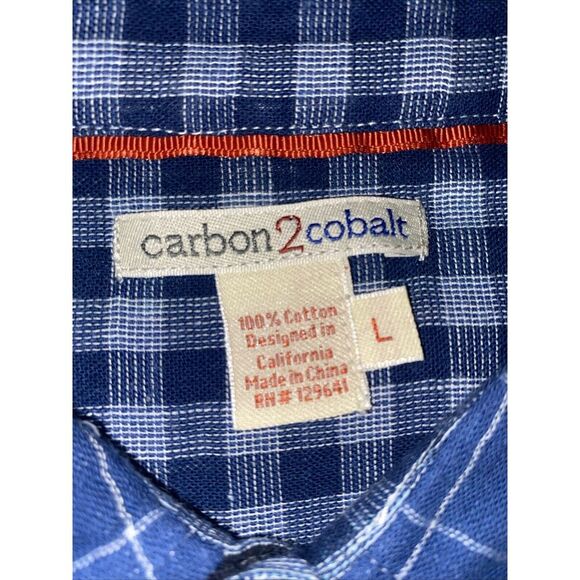 Carbon 2 Cobalt Blue Check Cotton Long Sleeve Button Up Shirt Size Large - Picture 5 of 6